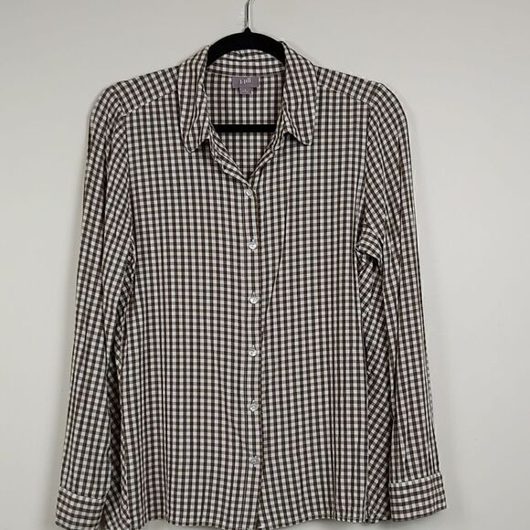 J.Jill Brown Gingham Button Down Long Sleeve Collared Blouse Top Size Small - Picture 1 of 12